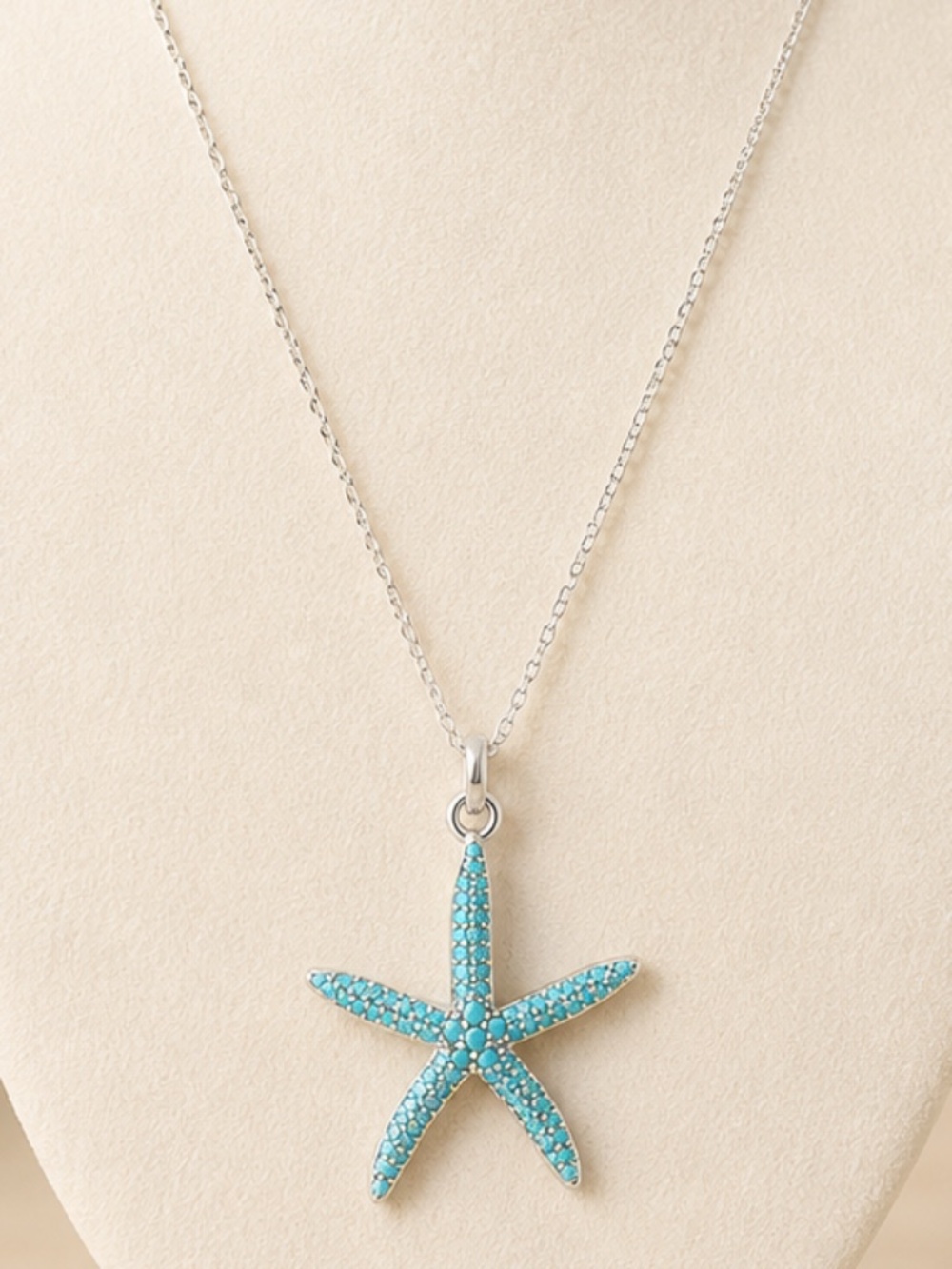 Turquoise and Silver Starfish necklace, 16 inches